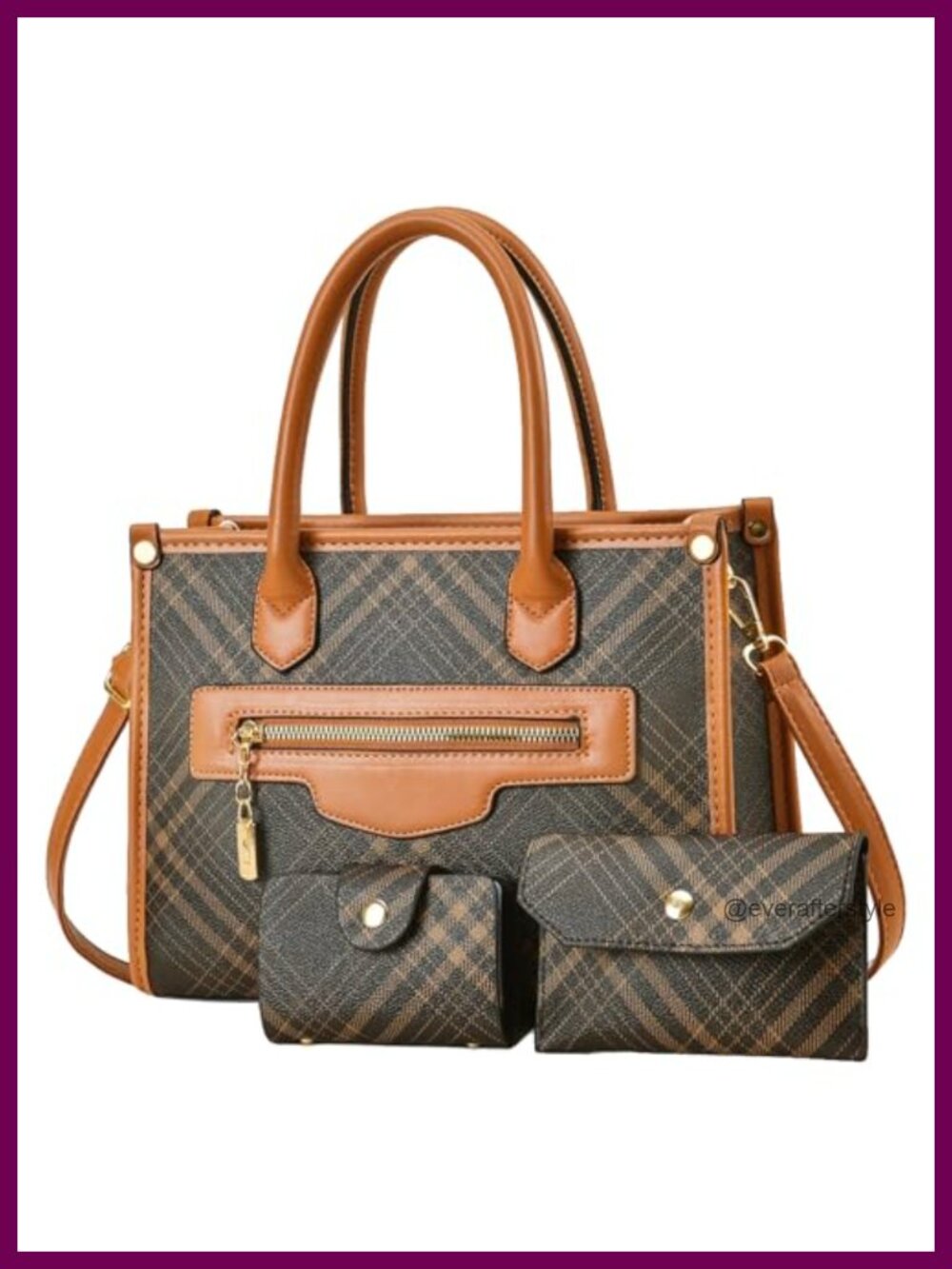 3-Piece PU Leather Satchel Handbag Set with Wallet & Cardholder